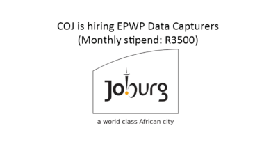 COJ Hiring EPWP Data Capturers – Earn a R3500 Monthly Stipend