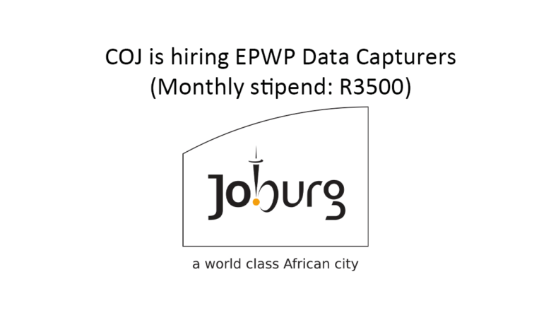 COJ Hiring EPWP Data Capturers – Earn a R3500 Monthly Stipend